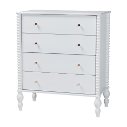 Baxton Studio Callison Spindle Chest - 4-Drawer Farmhouse Vertical Cabinet with Turned Accents for Bedroom, White